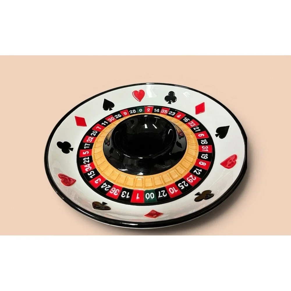 Fitz & Floyd Essentials Game Night Chip & Dip Vegetable Platter Bowl Roulette